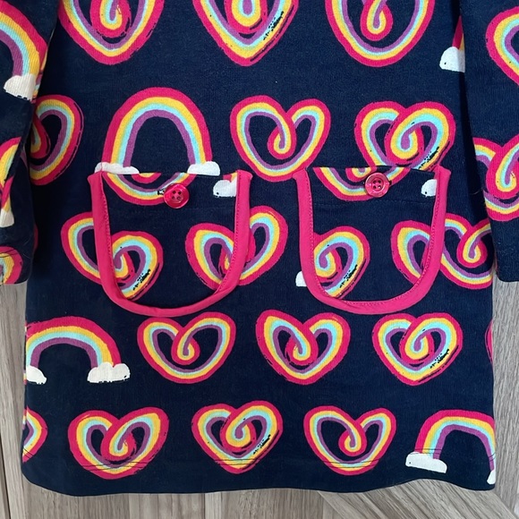 Hatley toddler girl size 4 long sleeve navy and rainbow dress with pockets. - Picture 3 of 6